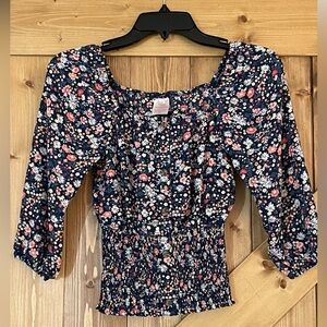 Floral Top with Ruched Waist | Size XS